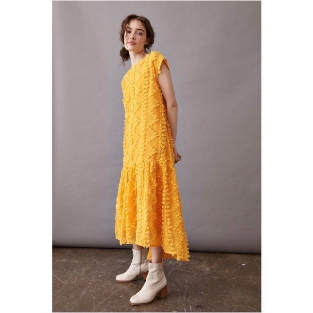 Anthropologie Yellow Ruffled Midi Dress for Wedding Guest